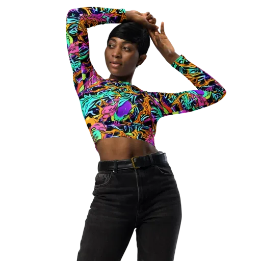 Electric Fluidity on a Long Sleeve Crop Top