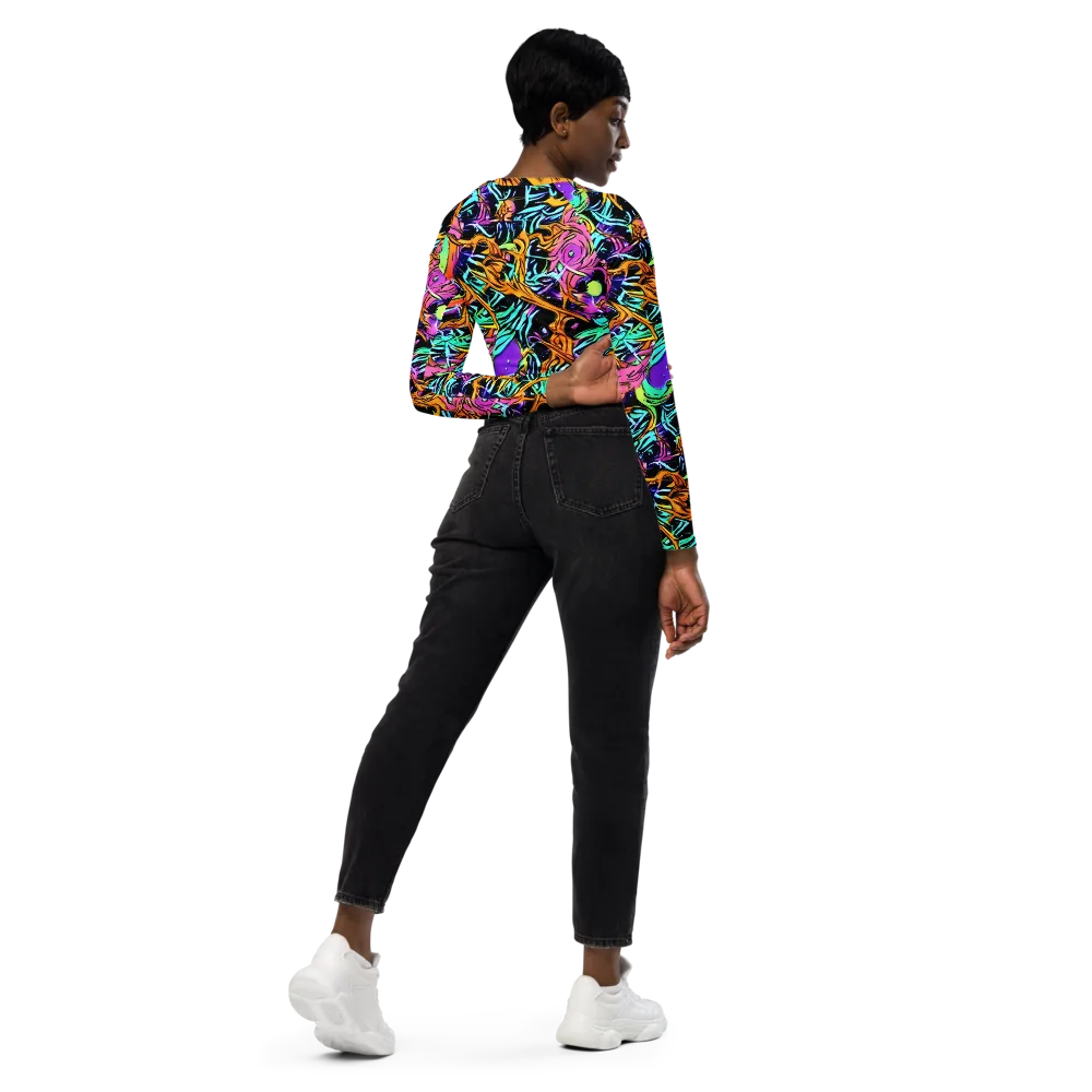 Electric Fluidity on Long Sleeve Crop Top — Right Back