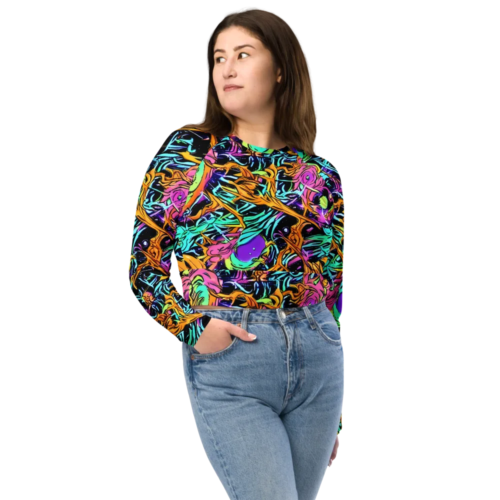 Electric Fluidity on Long Sleeve Crop Top — Front