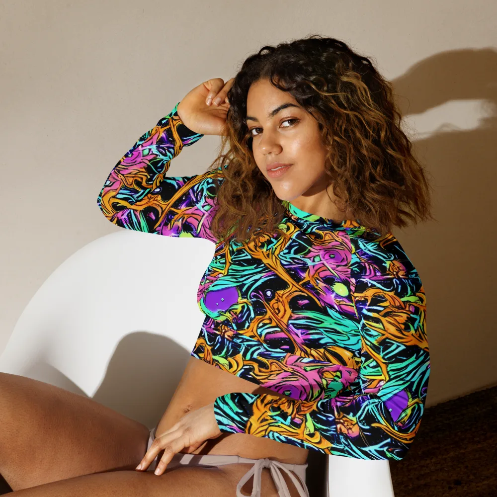 Electric Fluidity on Long Sleeve Crop Top — Left Front