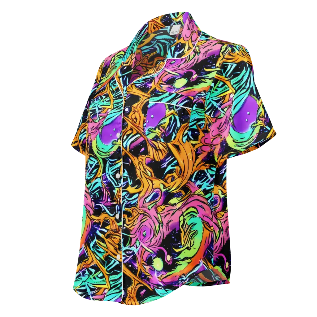 Electric Fluidity on Women's Short Sleeve Pajama Top — Left Front