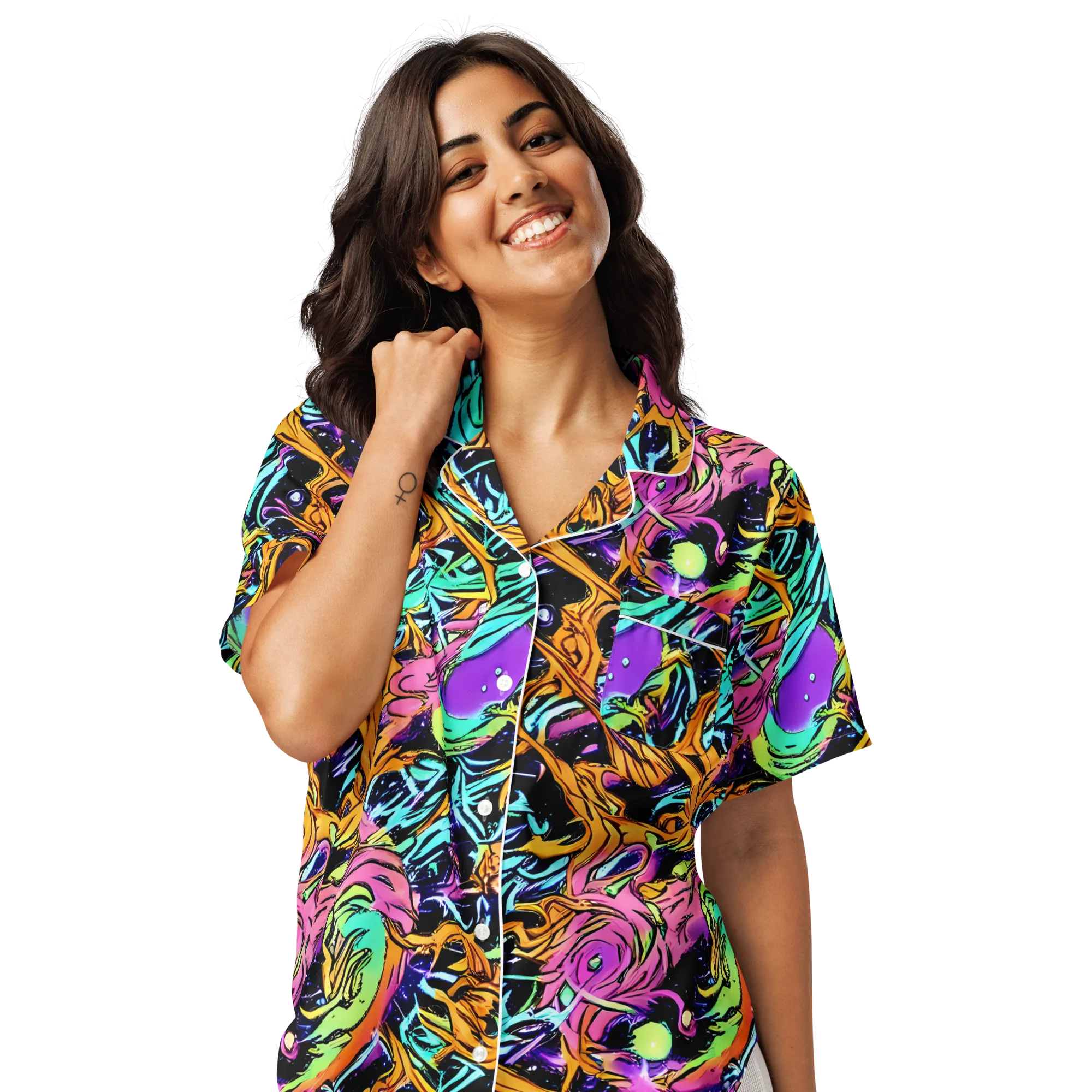 Electric Fluidity on Women's Short Sleeve Pajama Top — Front