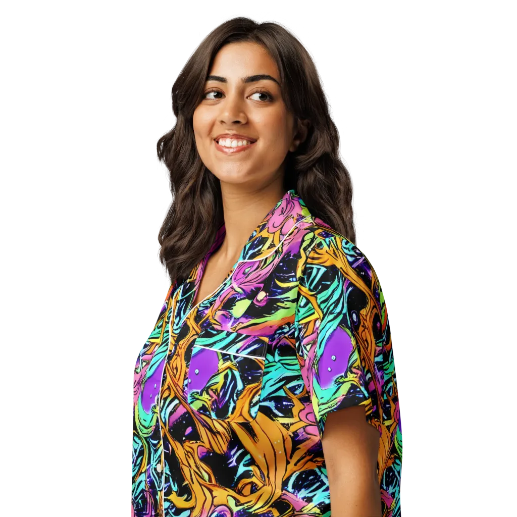 Electric Fluidity on Women's Short Sleeve Pajama Top — Left Front