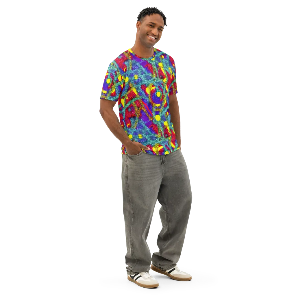 Chromatic Safari on Men's Cotton Crew Neck T-Shirt — Right Front