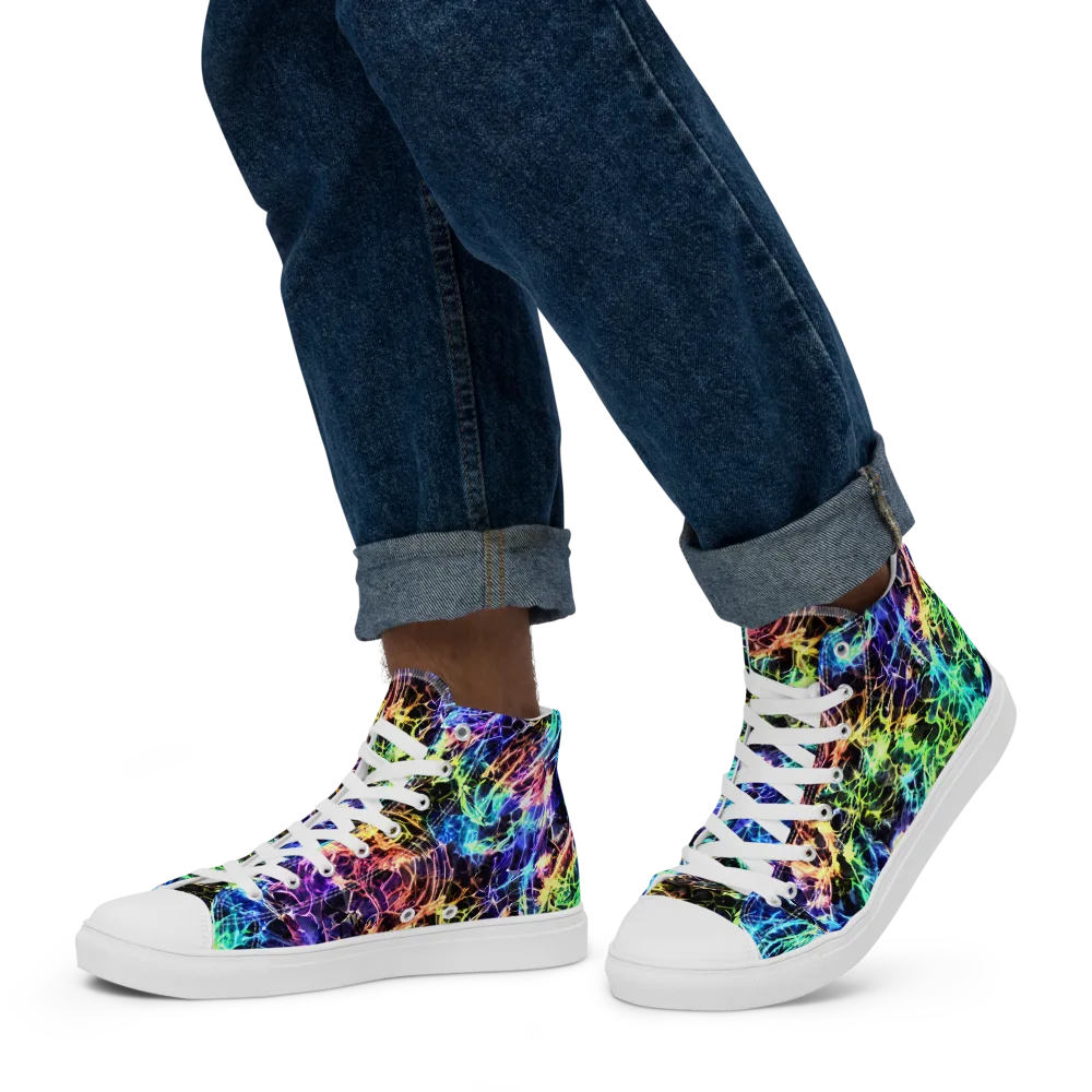 Kaleidoscope Storm on Men's High Top Canvas Shoes — Left