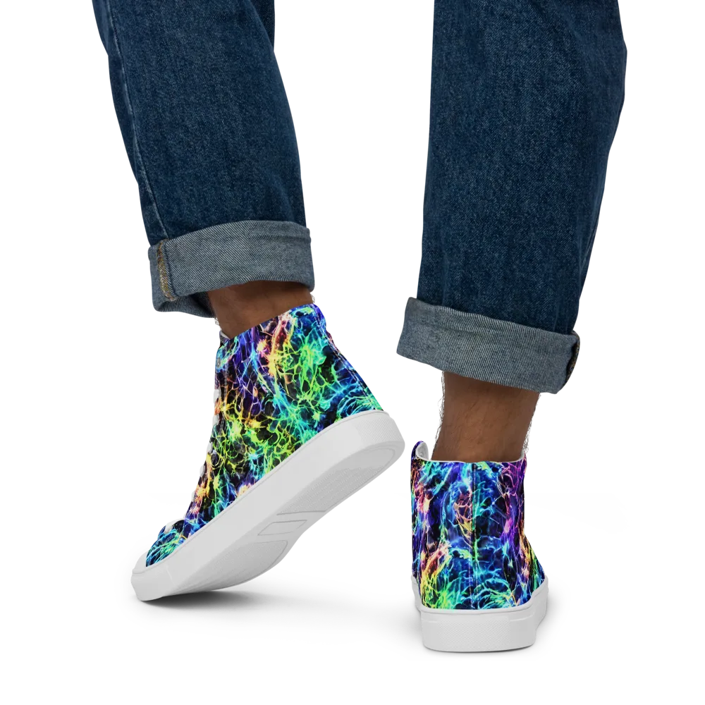 Kaleidoscope Storm on Men's High Top Canvas Shoes — Back