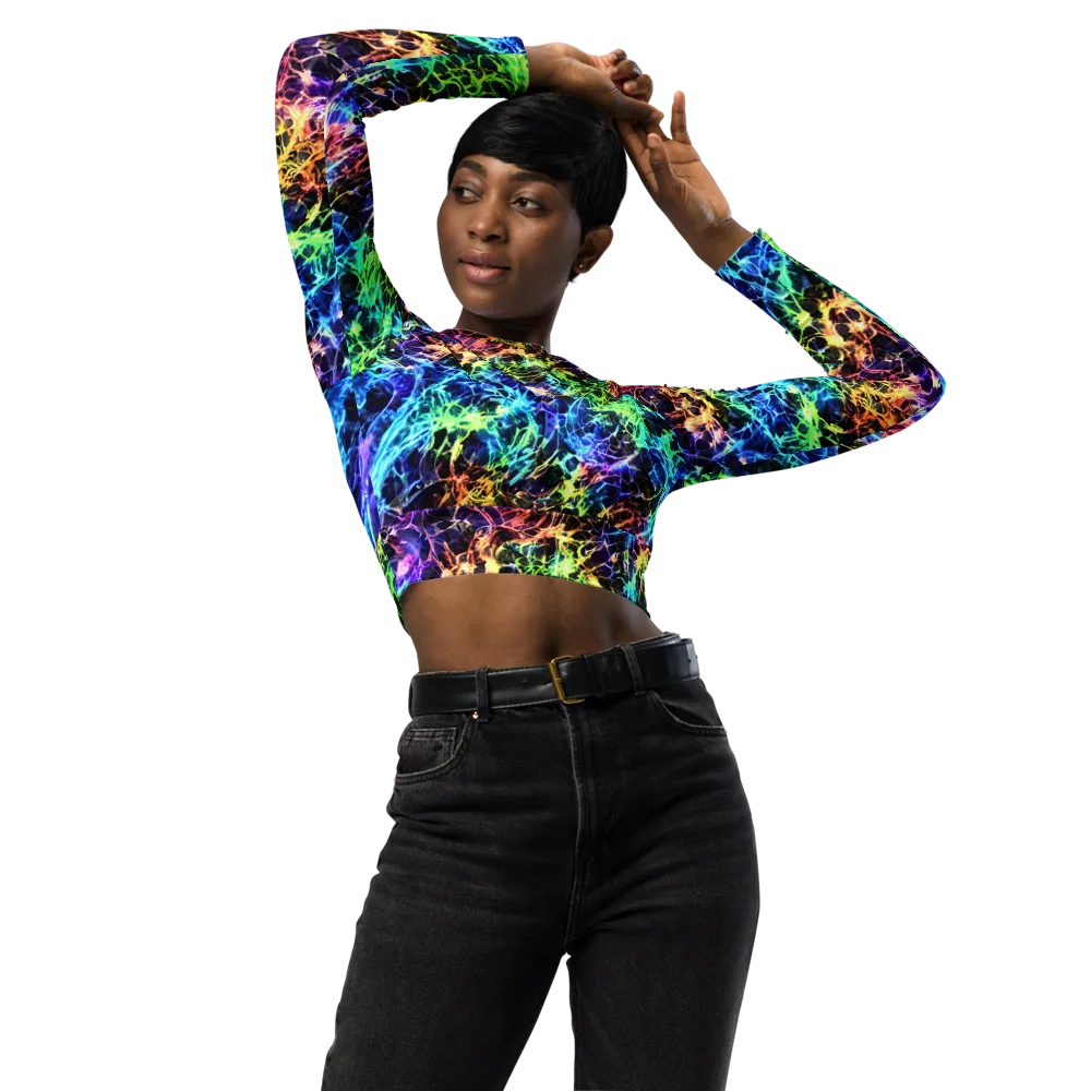Kaleidoscope Storm on Long Sleeve Crop Top — Front