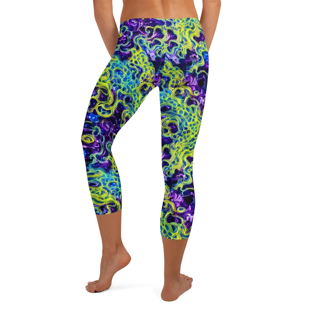 Ultraviolet Maze on Capri Leggings — Back