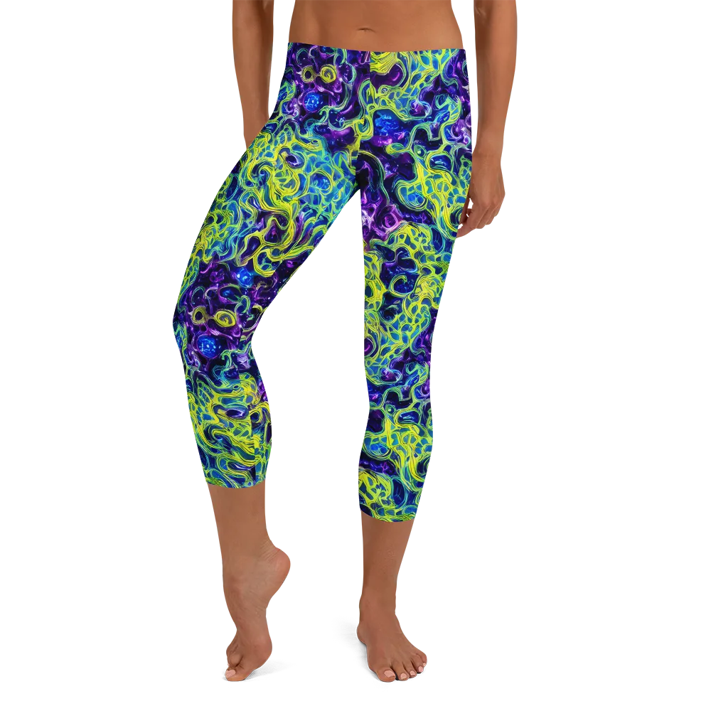 Ultraviolet Maze on Capri Leggings — Front