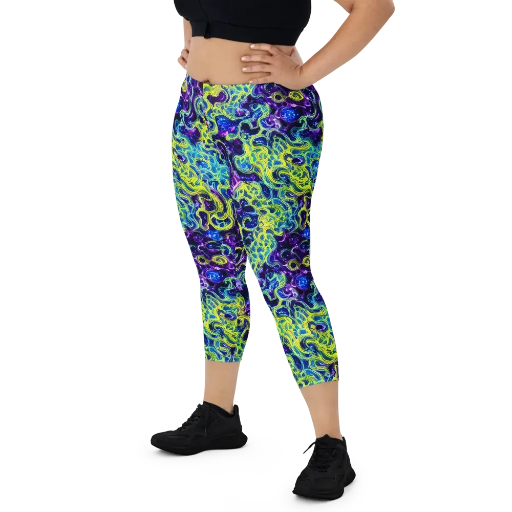 Ultraviolet Maze on Capri Leggings — Front
