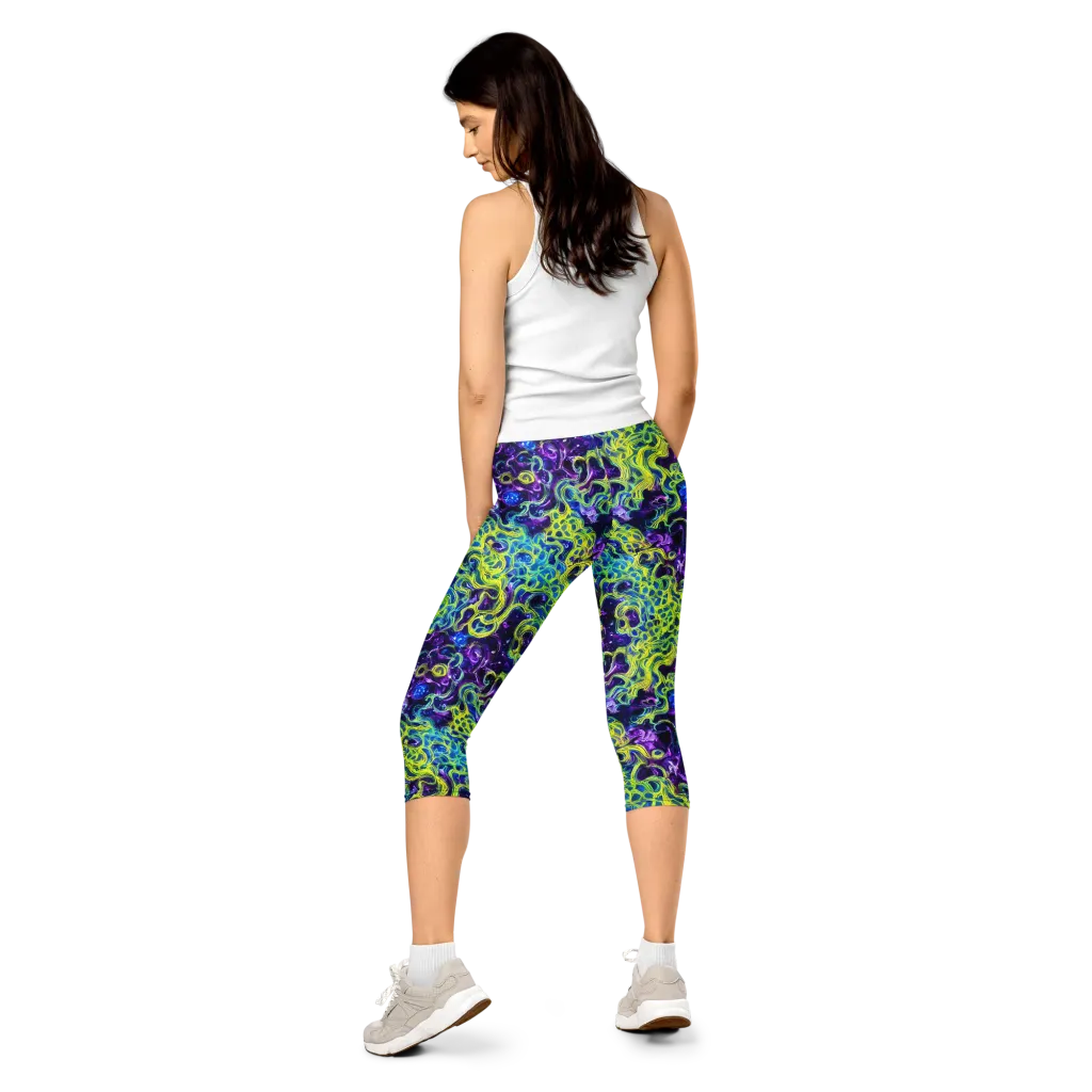 Ultraviolet Maze on Capri Leggings — Back