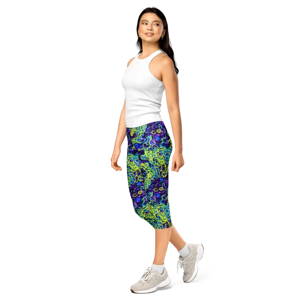 Ultraviolet Maze on Capri Leggings — Left Front