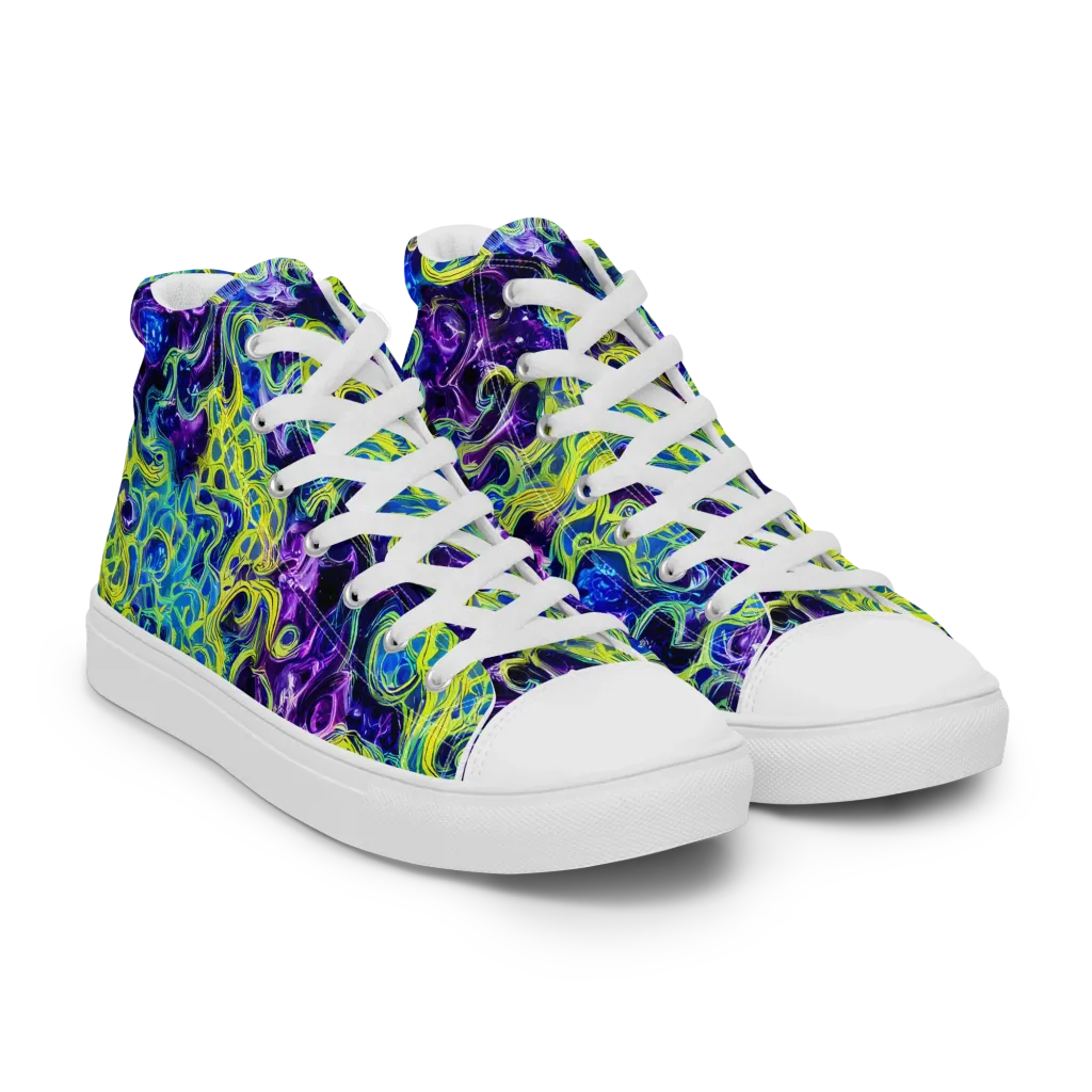 Ultraviolet Maze on Men's High Top Canvas Shoes — Right Front