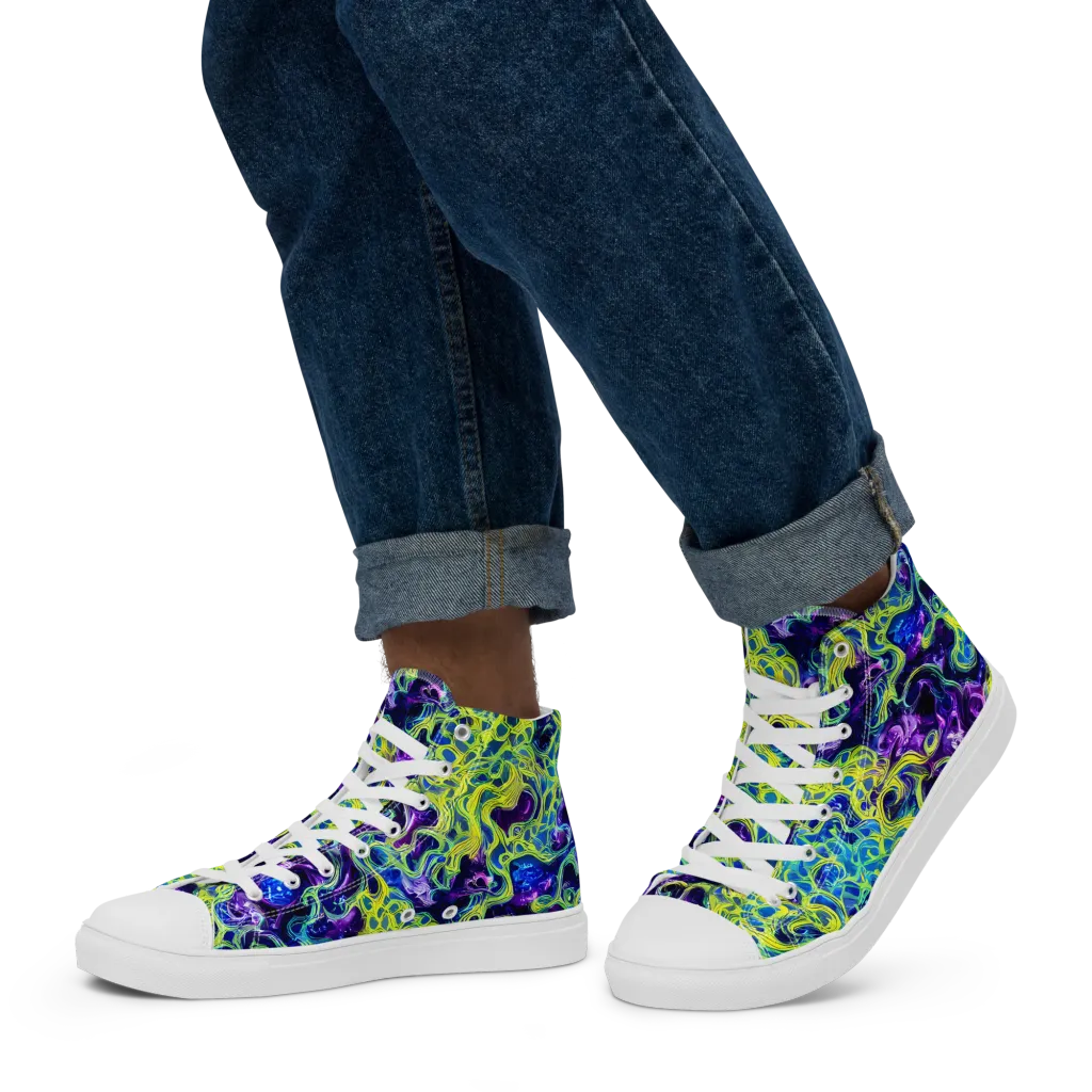 Ultraviolet Maze on Men's High Top Canvas Shoes — Left