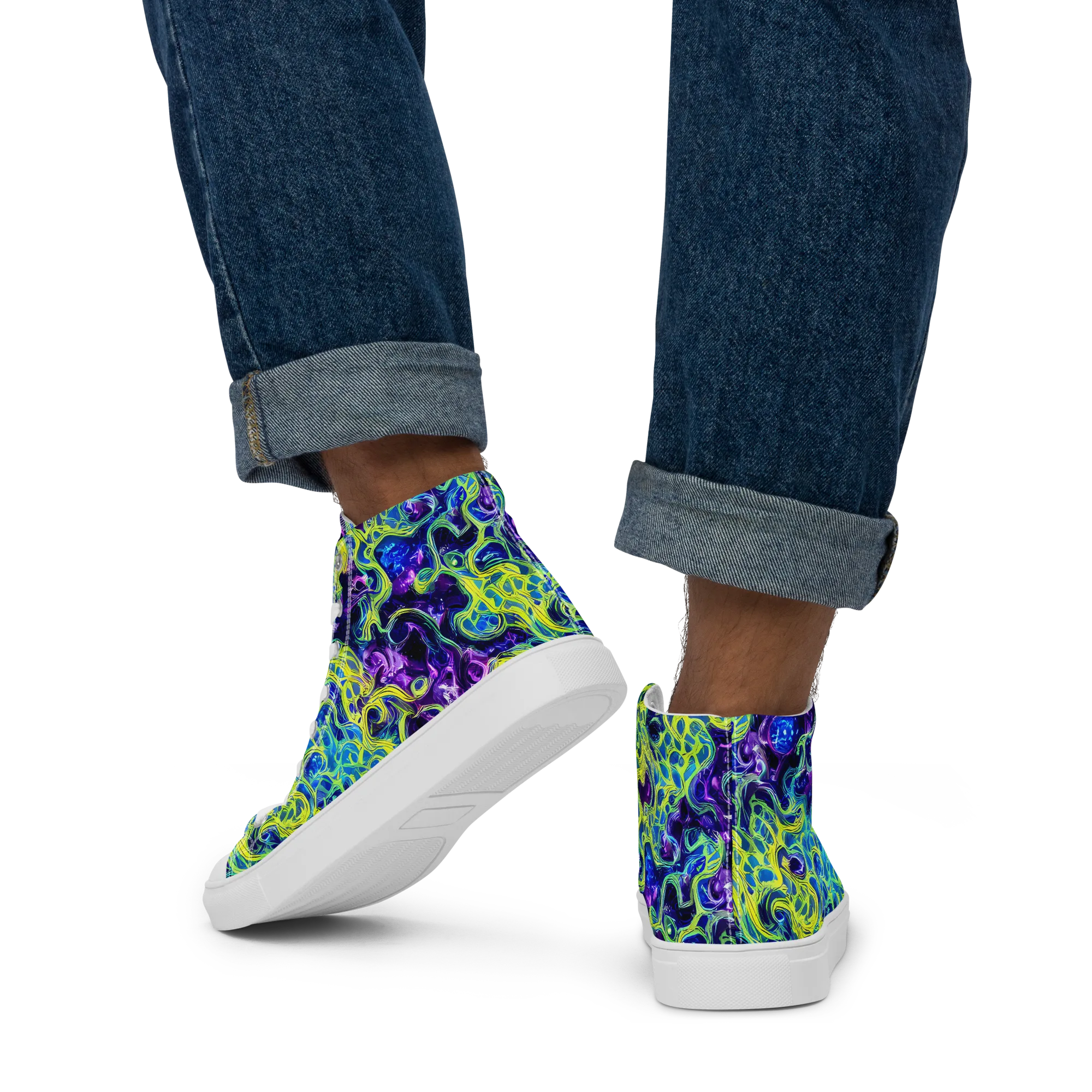 Ultraviolet Maze on Men's High Top Canvas Shoes — Back