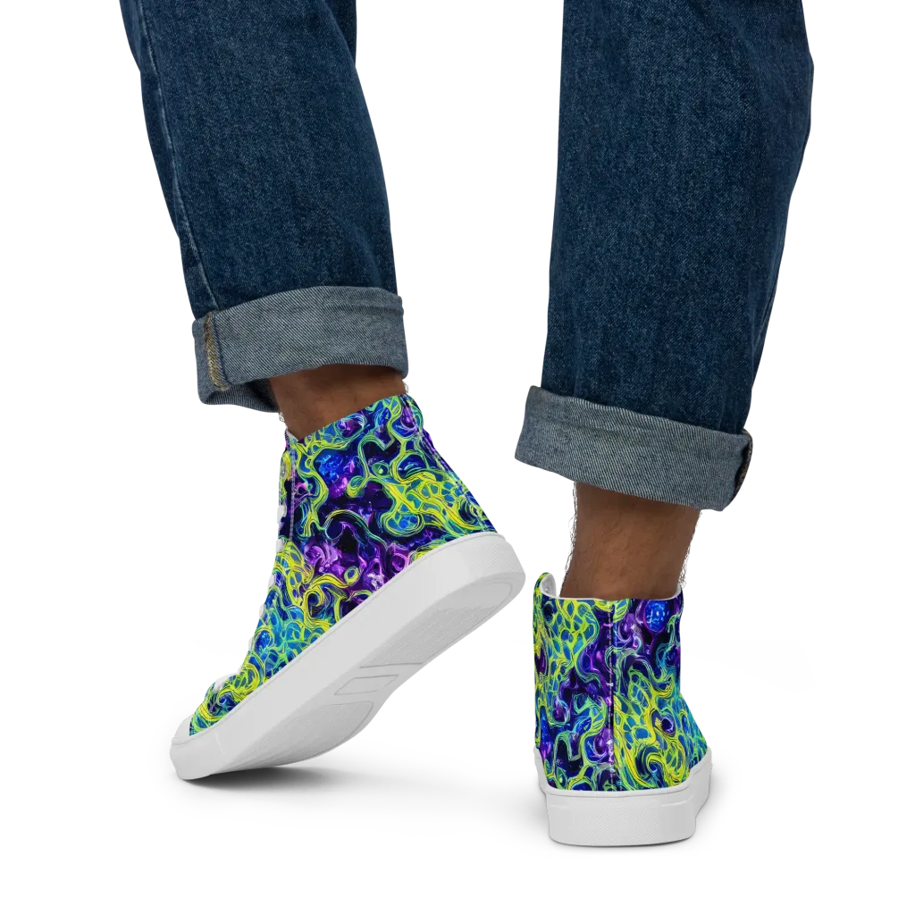Ultraviolet Maze on Men's High Top Canvas Shoes — Back