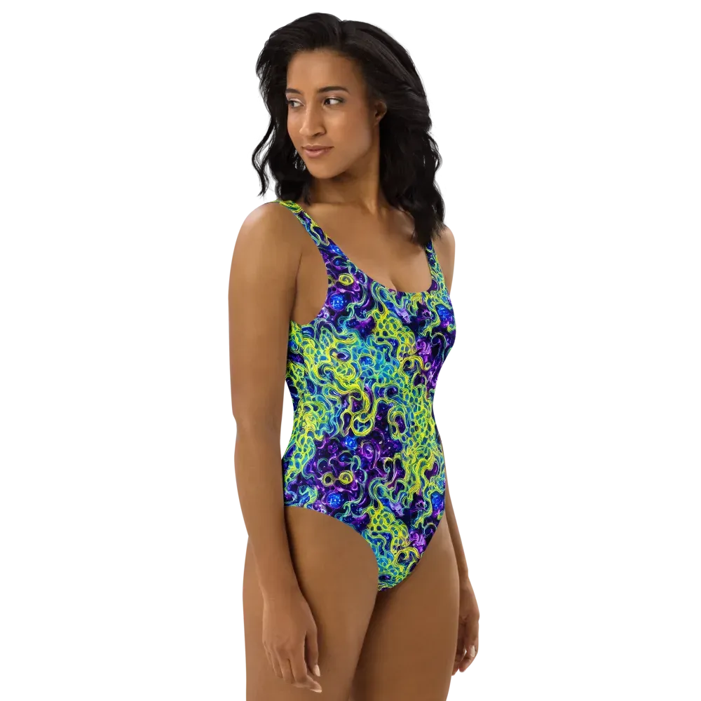 Ultraviolet Maze on One-Piece Swimsuit — Right