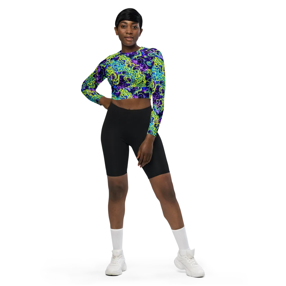 Ultraviolet Maze on Long Sleeve Crop Top — Front