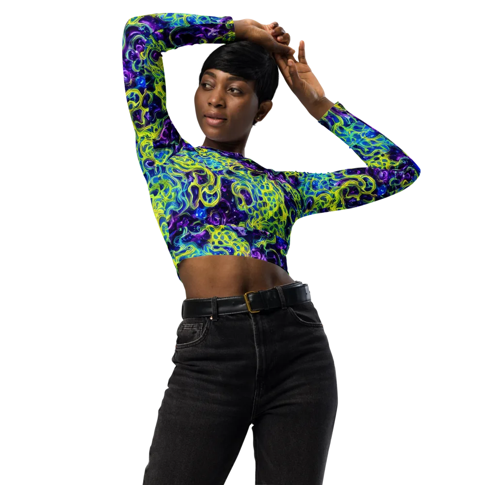 Ultraviolet Maze on Long Sleeve Crop Top — Front