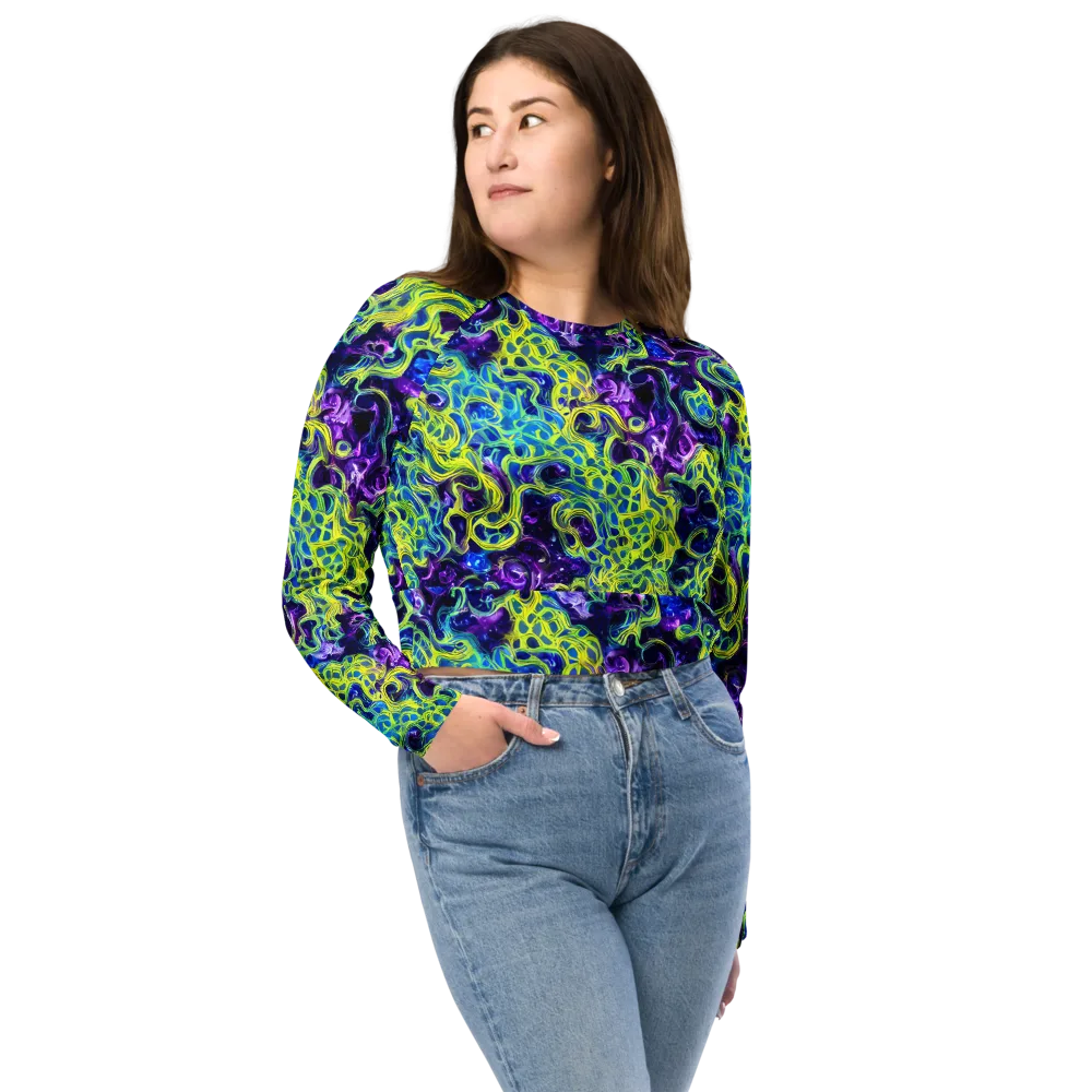 Ultraviolet Maze on Long Sleeve Crop Top — Front