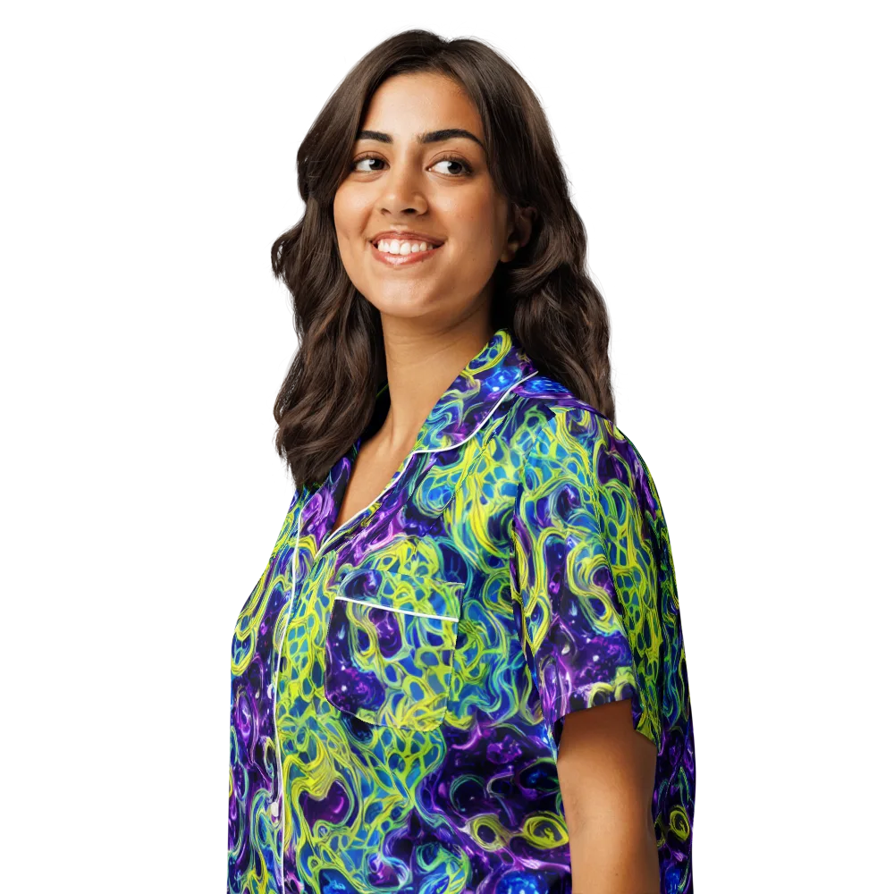 Ultraviolet Maze on Women's Short Sleeve Pajama Top — Left Front