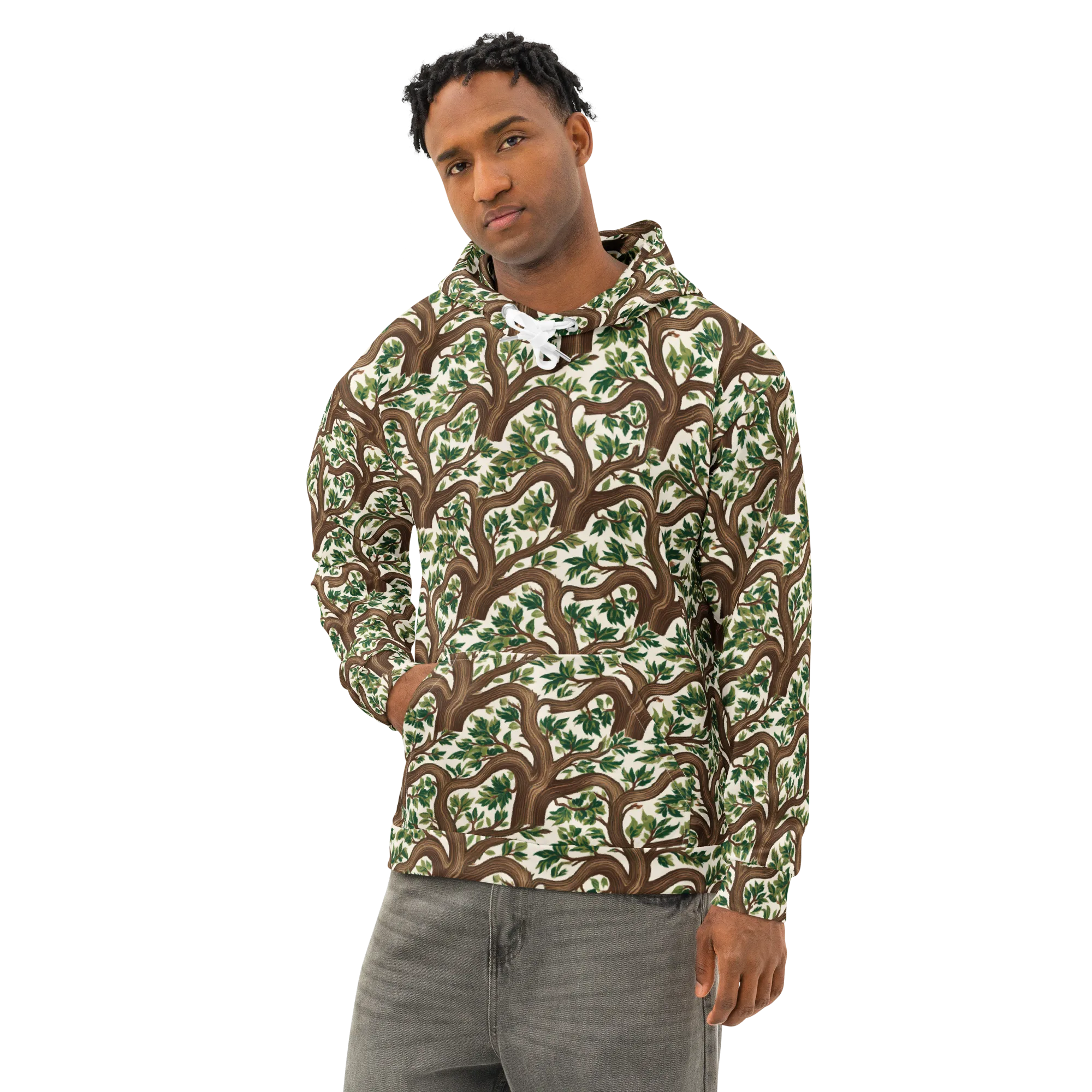 Verdant Boughs on Cotton Hoodie — Left Front