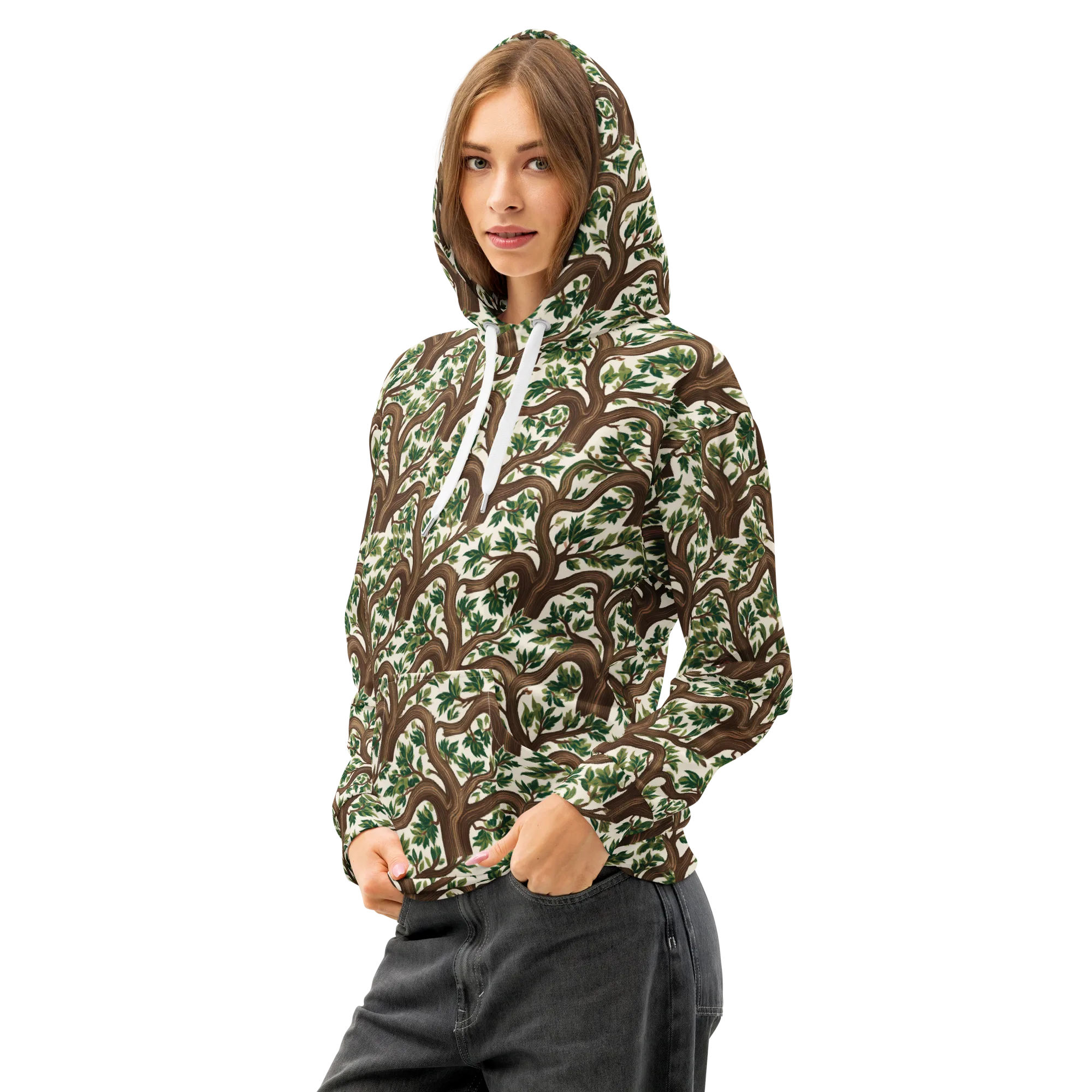 Verdant Boughs on Cotton Hoodie — Left Front