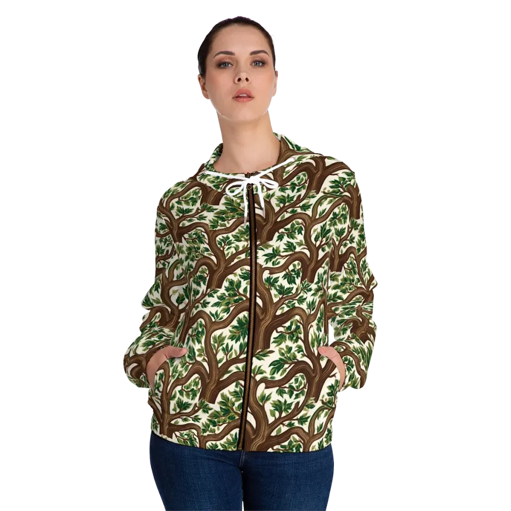 Verdant Boughs on Women's Full-Zip Hoodie — Front On Person