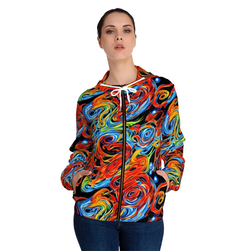 Kaleido Flux on Women's Full-Zip Hoodie — Front On Person