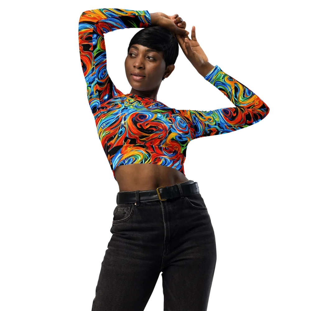 Kaleido Flux on Long Sleeve Crop Top — Front