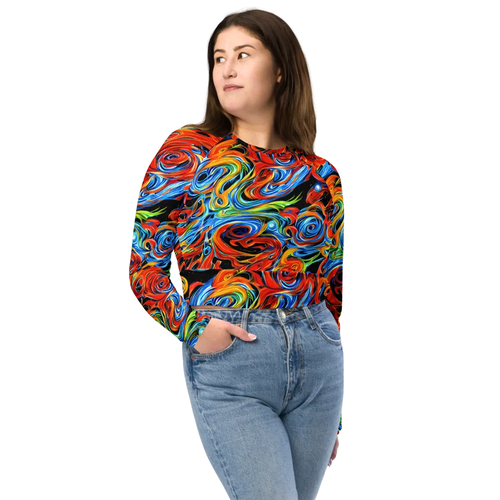 Kaleido Flux on Long Sleeve Crop Top — Front