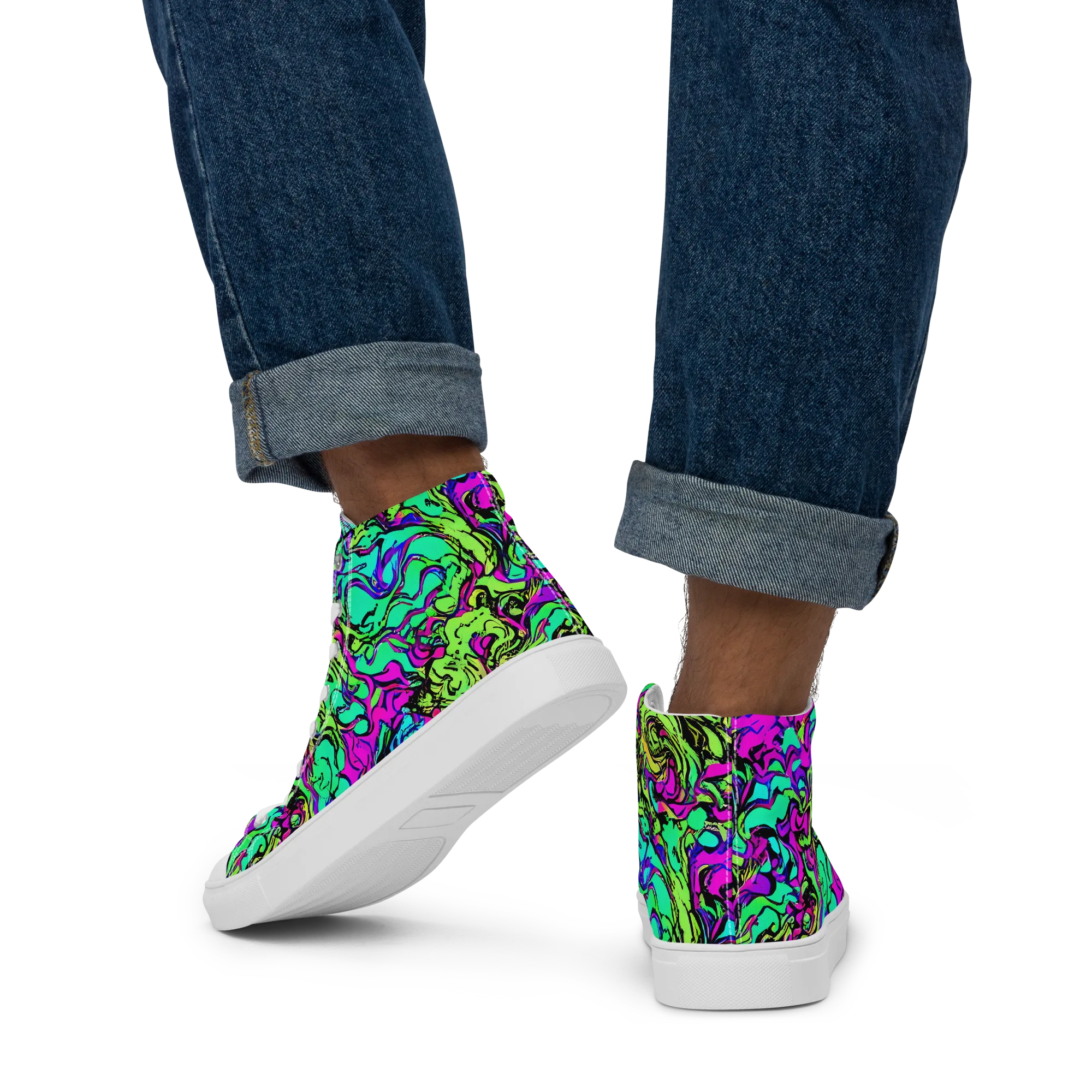 Electric Organics on Men's High Top Canvas Shoes — Back