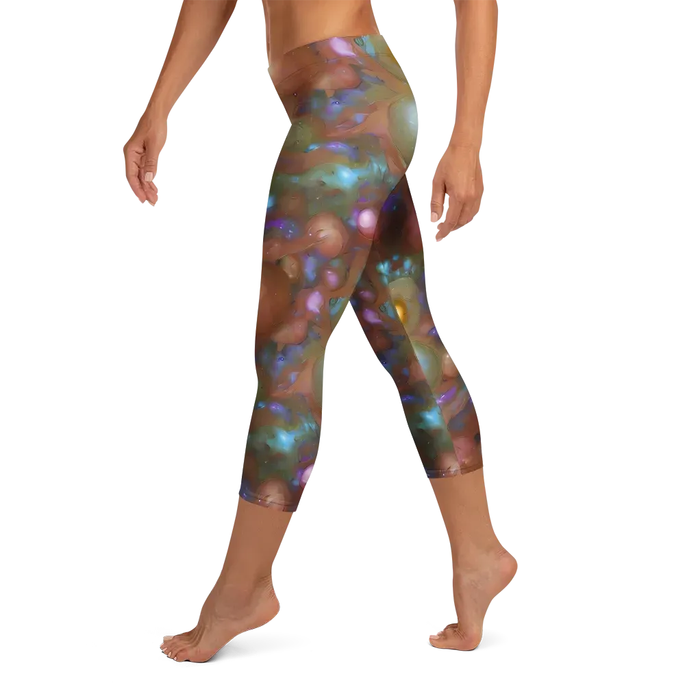 Iridescent Bloom on Capri Leggings — Left