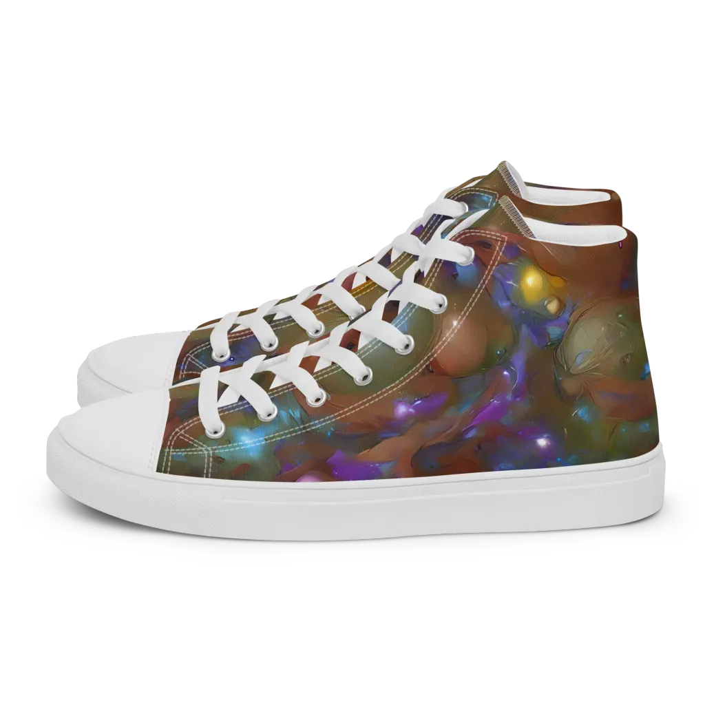 Iridescent Bloom on Men's High Top Canvas Shoes — Left