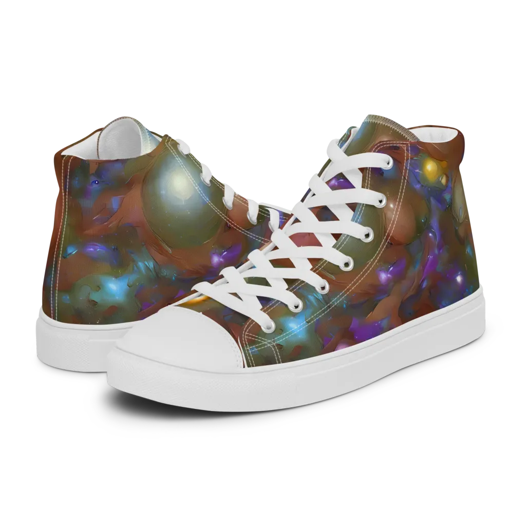 Iridescent Bloom on Men's High Top Canvas Shoes — Left