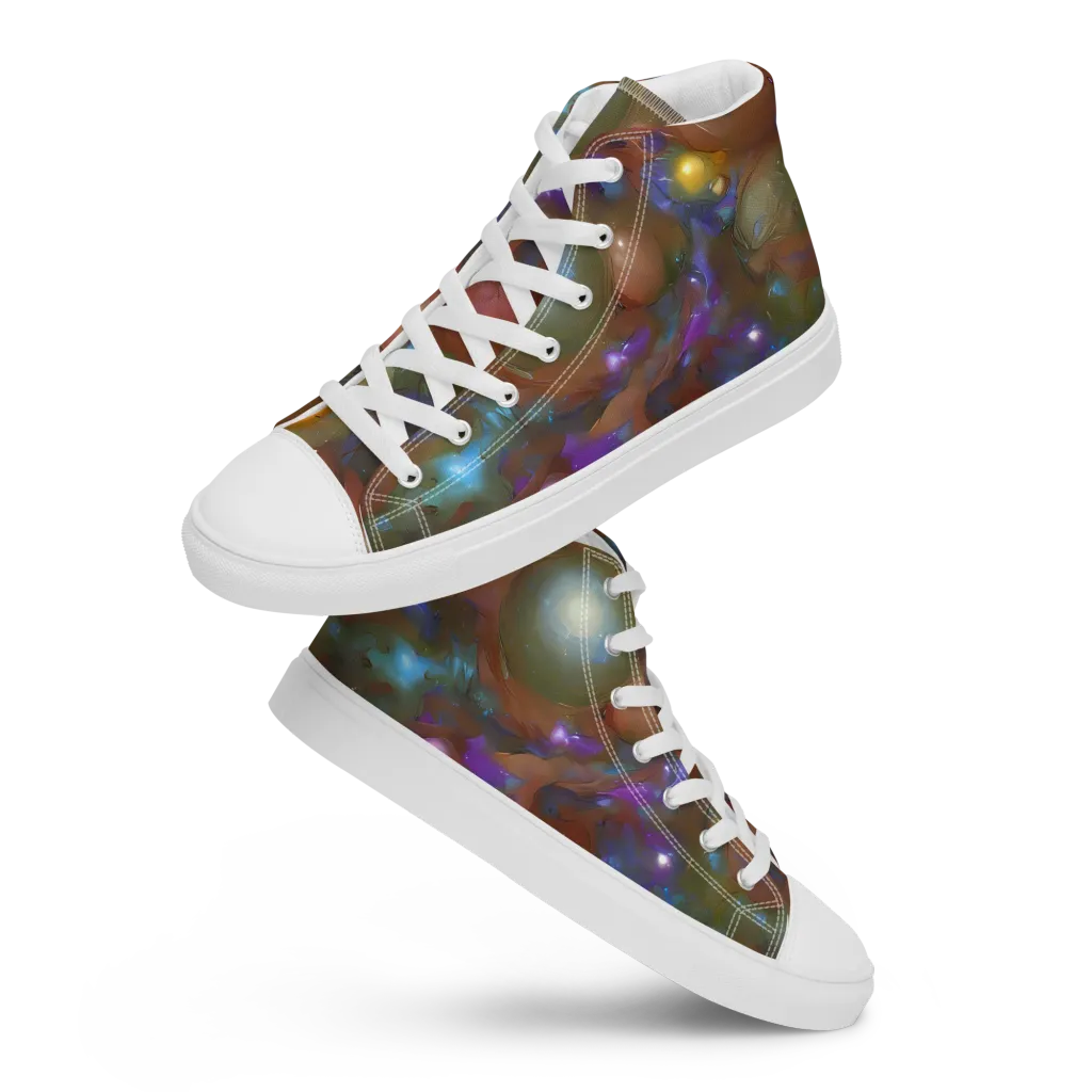 Iridescent Bloom on Men's High Top Canvas Shoes — Front