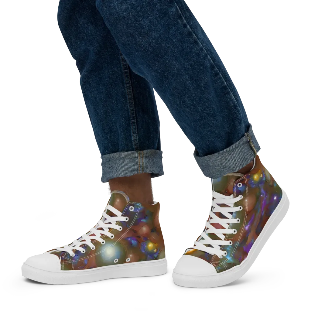 Iridescent Bloom on Men's High Top Canvas Shoes — Left
