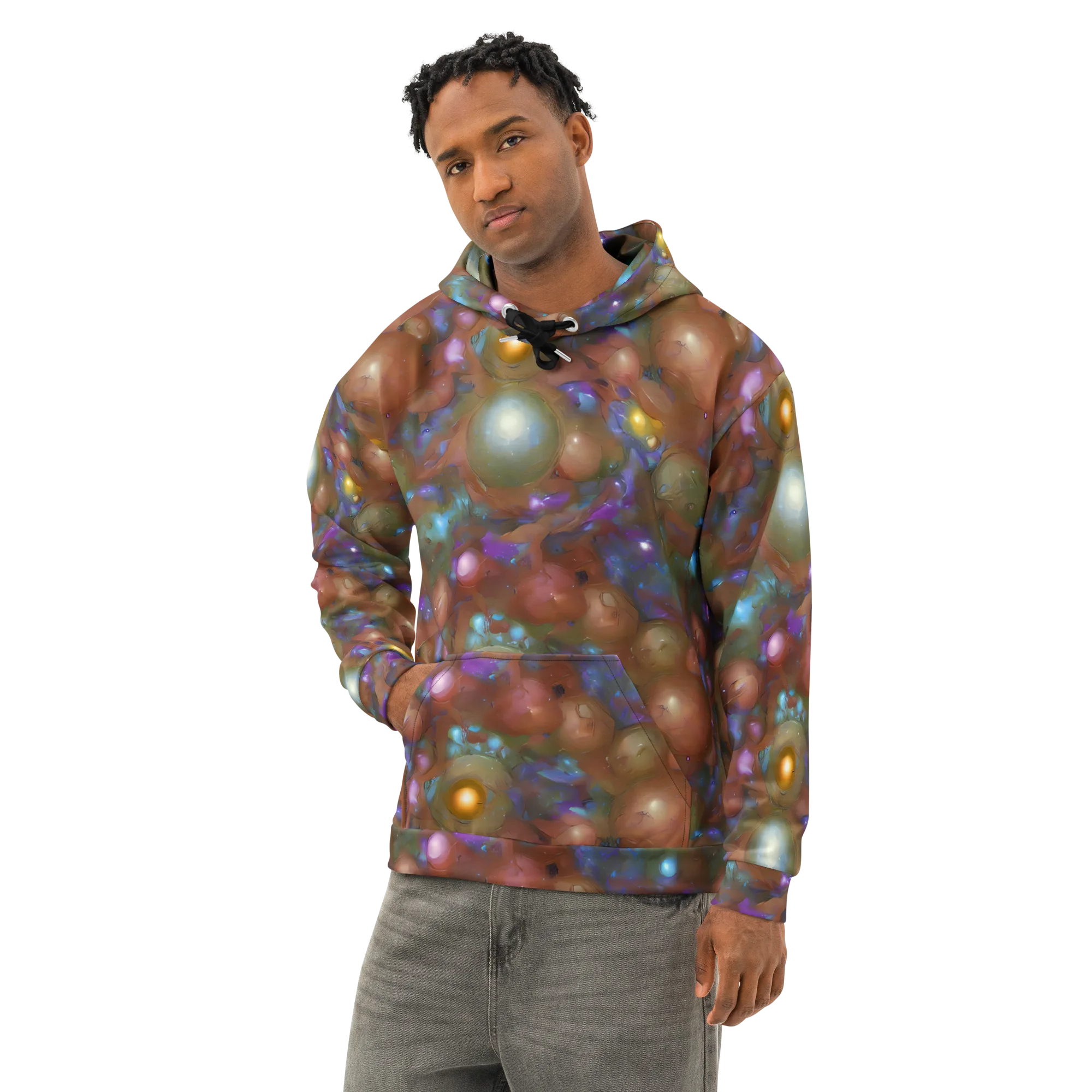 Iridescent Bloom on Cotton Hoodie — Left Front