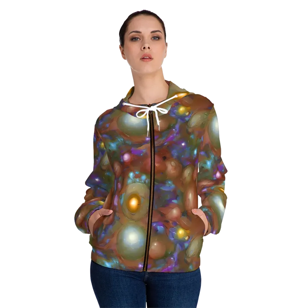 Iridescent Bloom on Women's Full-Zip Hoodie — Front On Person