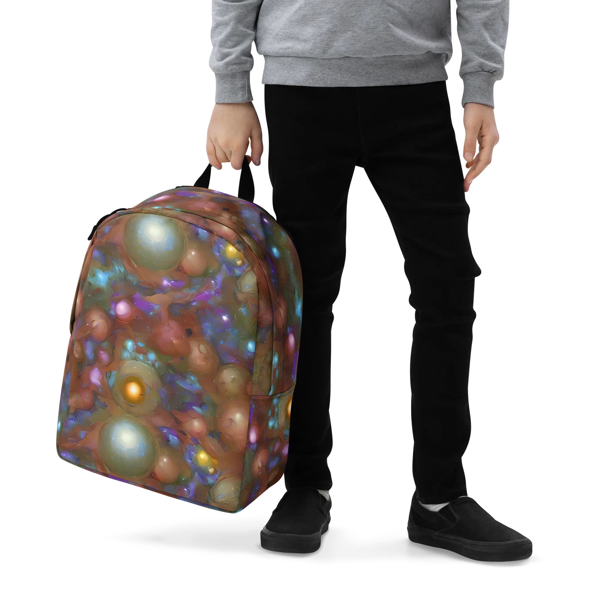 Iridescent Bloom on Minimalist Backpack — Zoomed-in