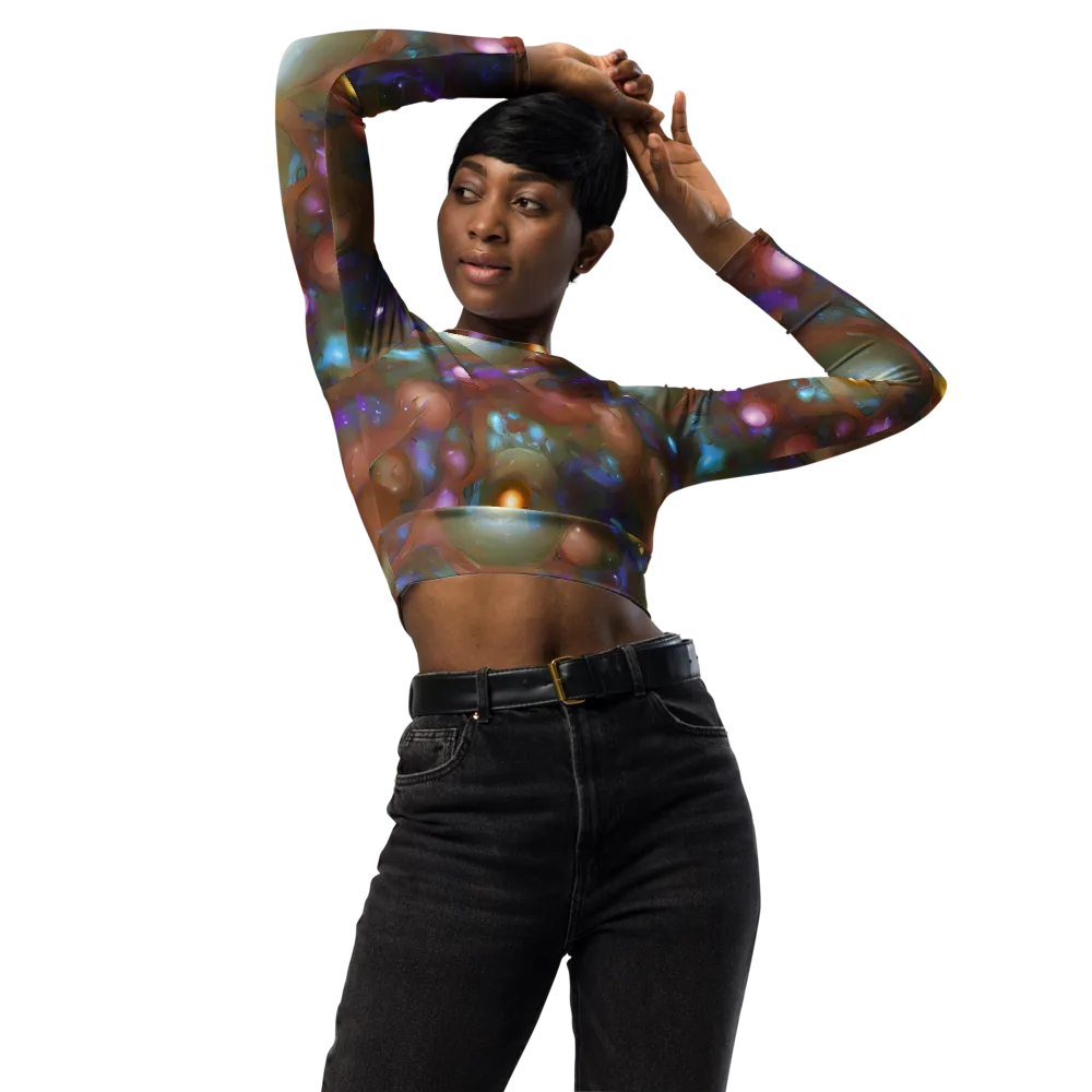 Iridescent Bloom on Long Sleeve Crop Top — Front
