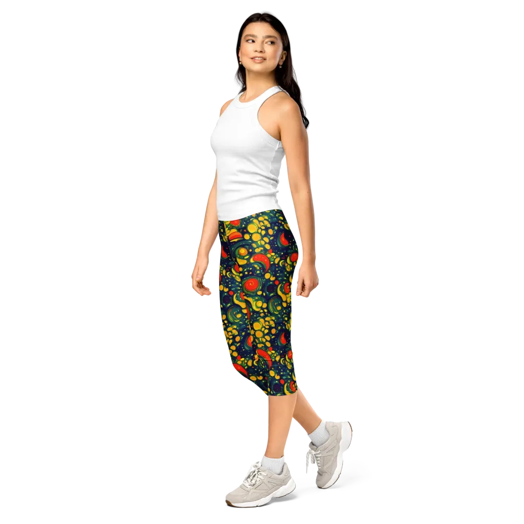 Neon Orchard on Capri Leggings — Left Front