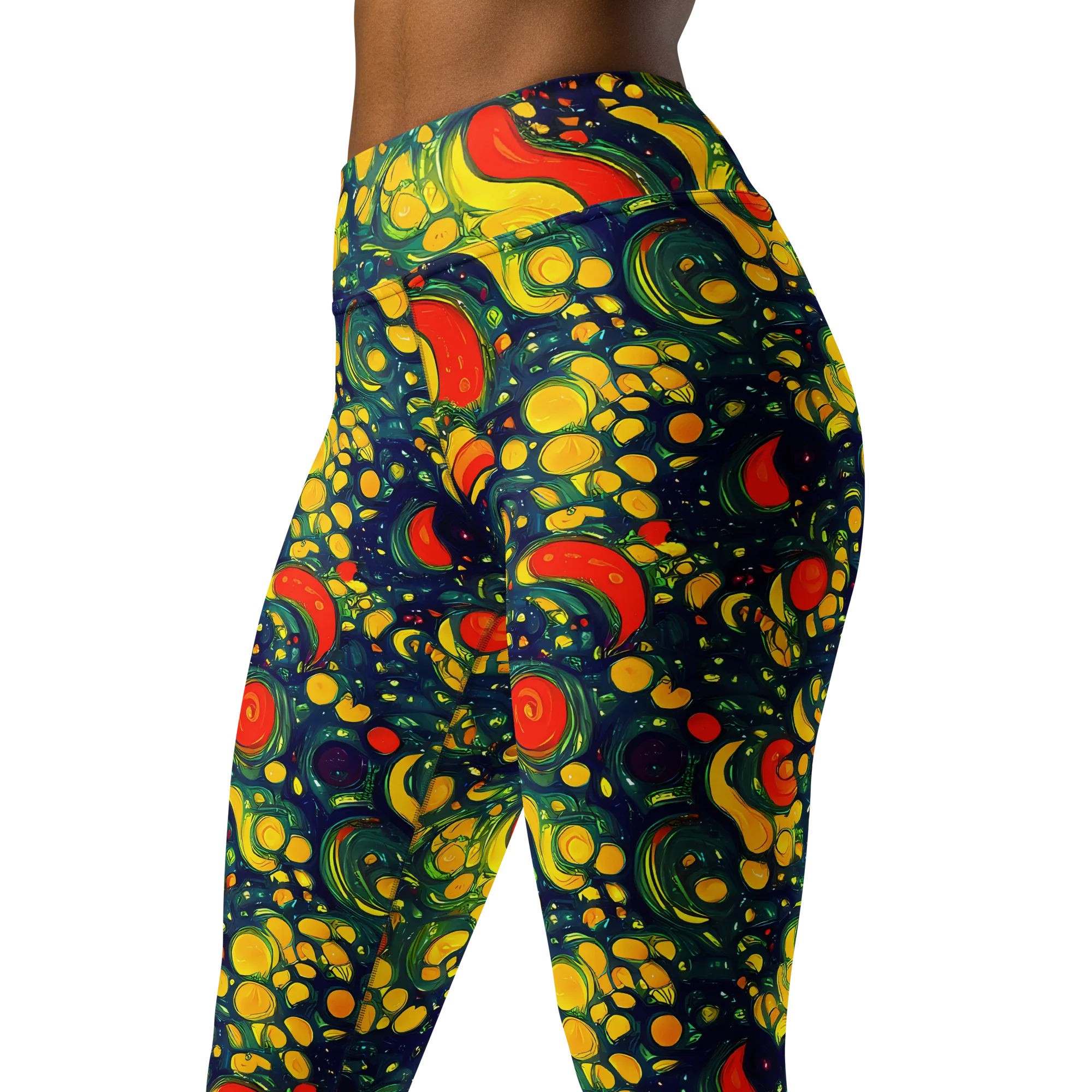 Neon Orchard on Yoga Leggings — Left Front