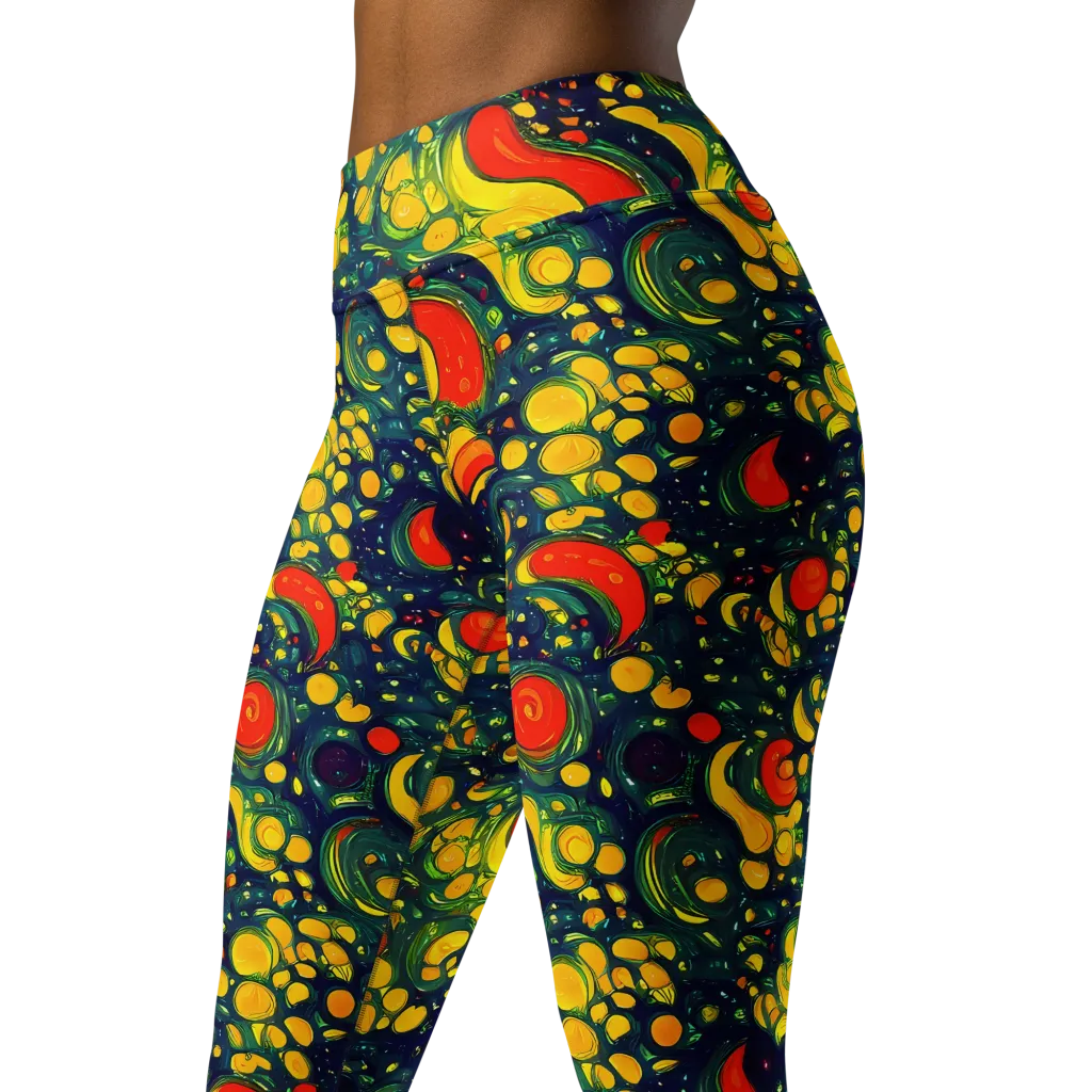 Neon Orchard on Yoga Leggings — Left Front
