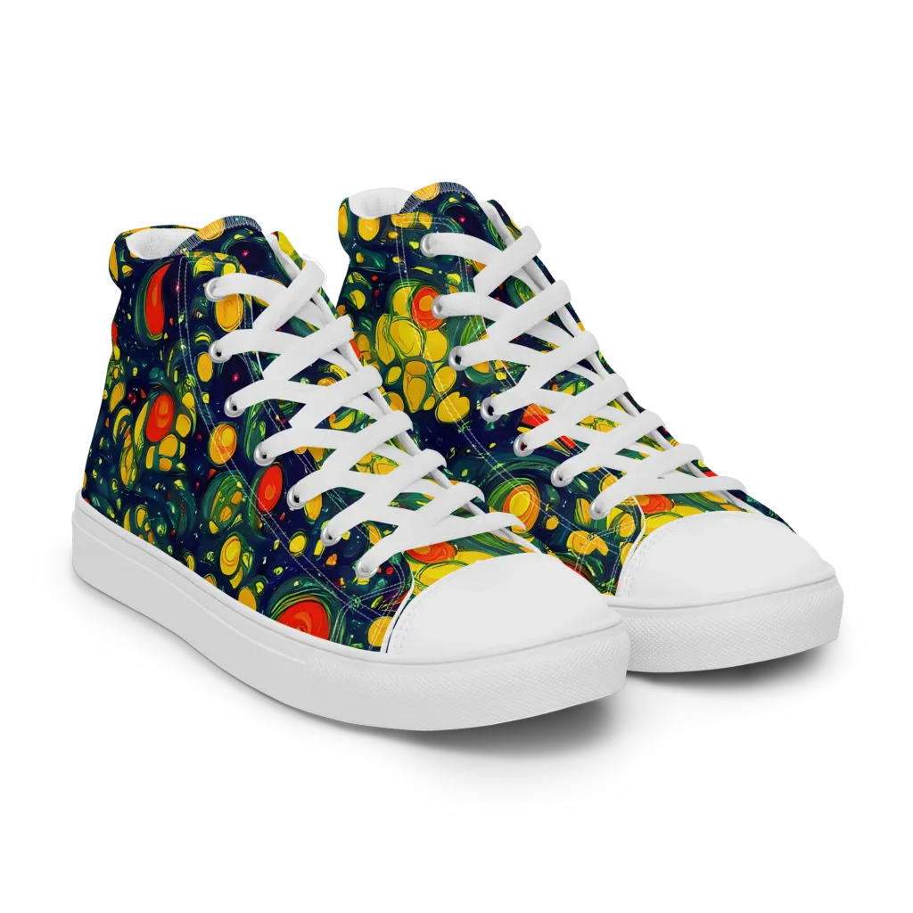 Neon Orchard on Men's High Top Canvas Shoes — Right Front