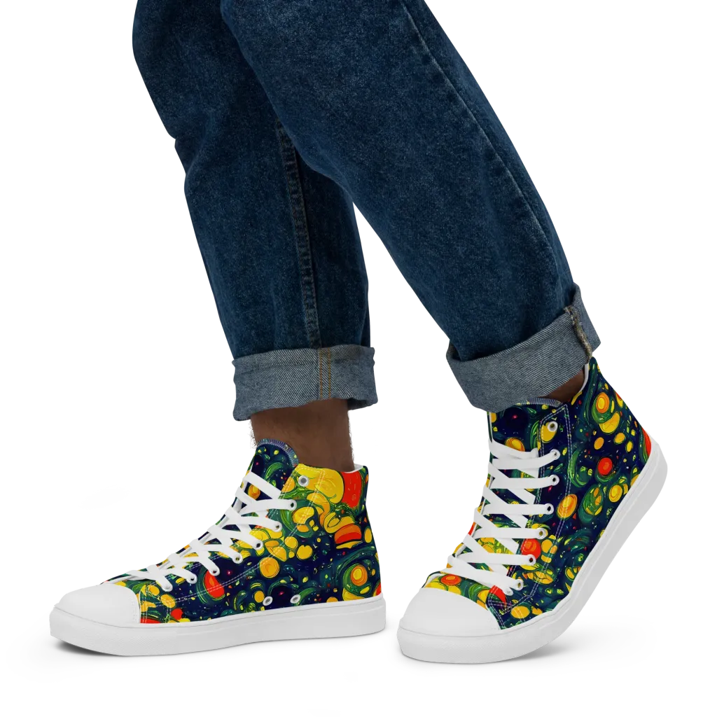 Neon Orchard on Men's High Top Canvas Shoes — Left