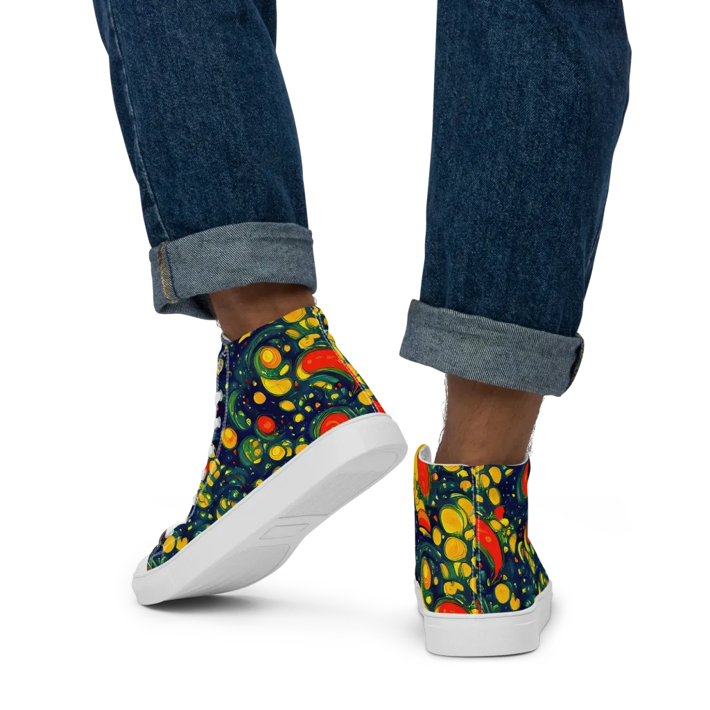 Neon Orchard on Men's High Top Canvas Shoes — Back