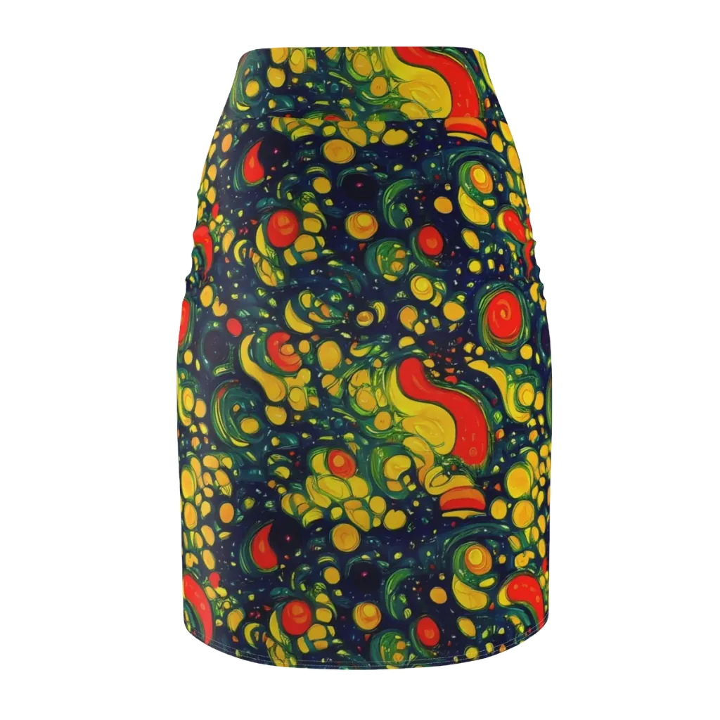 Neon Orchard on Pencil Skirt — Back