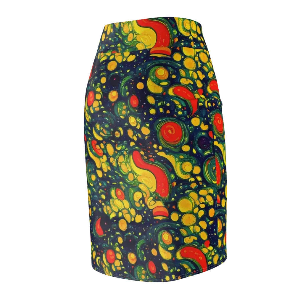 Neon Orchard on Pencil Skirt — Back Side