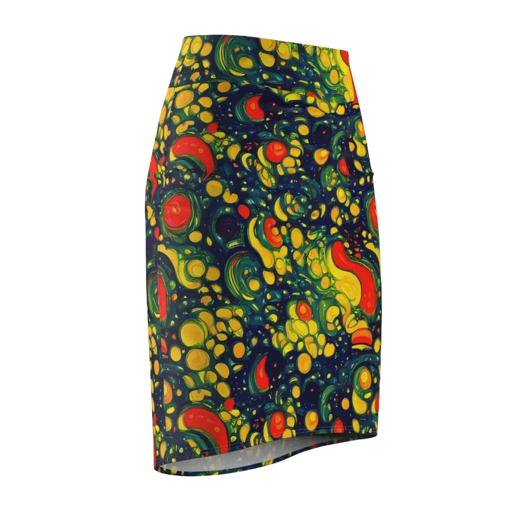 Neon Orchard on Pencil Skirt — Front Side